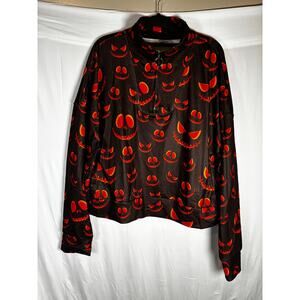 Halloween Fall Scary Pumpkin Festive Half Zip Cropped Pullover Sweater L
